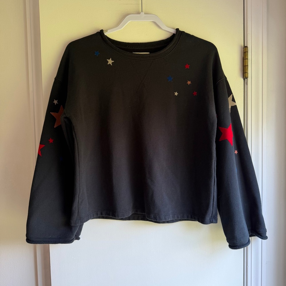 Madewell Miles Black Star Applique Sweatshirt Wide Sleeve Cotton Pullover S